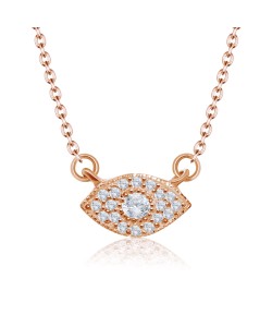 Rose Gold Plated Evil Eye Surrounded CZ Stones Silver Necklace SPE-2107-RO-GP