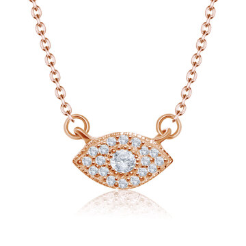 Rose Gold Plated Evil Eye Surrounded CZ Stones Silver Necklace SPE-2107-RO-GP