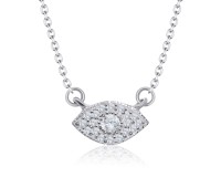 Evil Eye Surrounded CZ Stones Silver Necklace SPE-2107