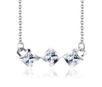 Three CZ in Boxes Silver Necklace SPE-2113