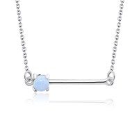 White Opal Straight Bar Silver Necklace SPE-2124