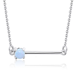 White Opal Straight Bar Silver Necklace SPE-2124