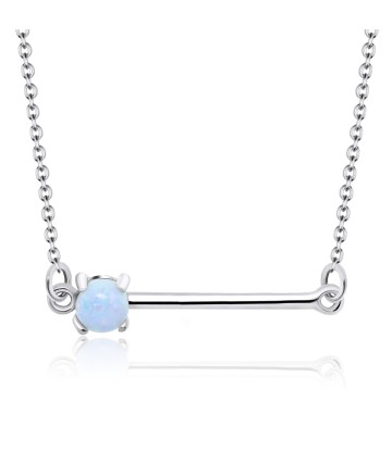 White Opal Straight Bar Silver Necklace SPE-2124