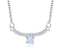 White Opal and CZ Stones Silver Necklace SPE-2125