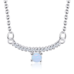 White Opal and CZ Stones Silver Necklace SPE-2125