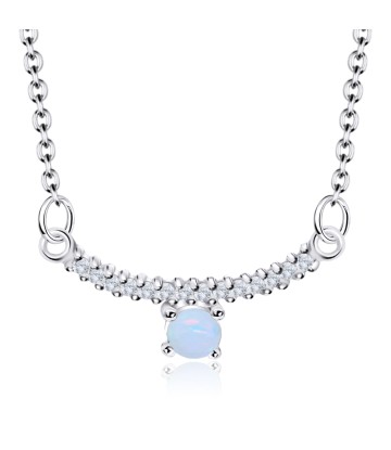 White Opal and CZ Stones Silver Necklace SPE-2125