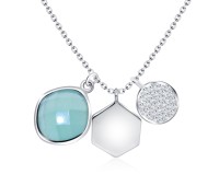 Green Agate and CZ with Hexagon Silver Necklace SPE-2126