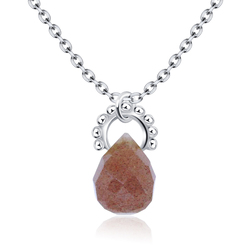 Orange Moonstone Half Ornate Circle Silver Necklace SPE-2137