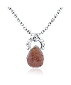 Orange Moonstone Half Ornate Circle Silver Necklace SPE-2137