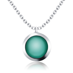 Round Green Agate Silver Necklace SPE-2144