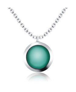 Round Green Agate Silver Necklace SPE-2144