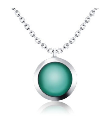 Round Green Agate Silver Necklace SPE-2144