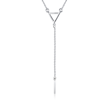 Linear Band Hang on Triangle Silver Necklace SPE-2148
