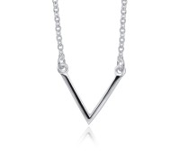 Rhodium Plated Letter V Silver Necklace SPE-2149-RP