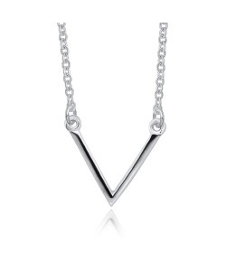 Rhodium Plated Letter V Silver Necklace SPE-2149-RP