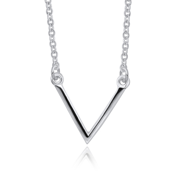Rhodium Plated Letter V Silver Necklace SPE-2149-RP