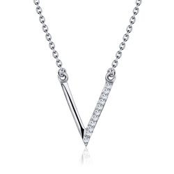Rhodium Plated V Shaped with CZ Silver Necklace SPE-2153-RP