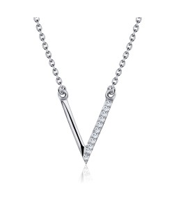 Rhodium Plated V Shaped with CZ Silver Necklace SPE-2153-RP