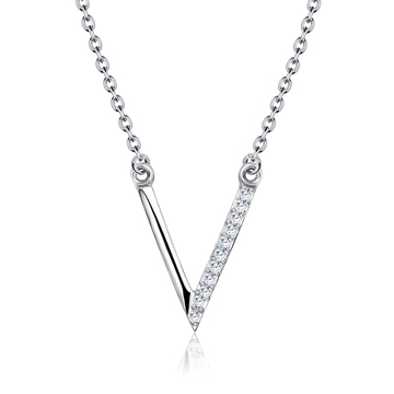V Shaped with CZ Silver Necklace SPE-2153