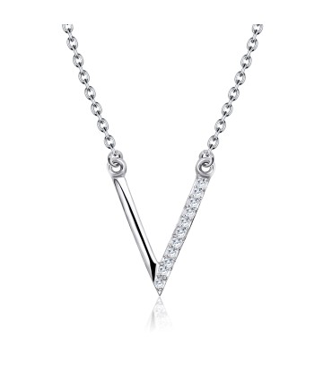 V Shaped with CZ Silver Necklace SPE-2153