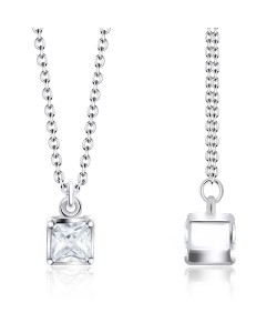 Square CZ in Box Silver Necklace SPE-2250