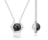 Ornamental Double White and Black Silver Necklace SPE-2251-WHBK