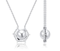 Ornamental White Stone Silver Necklace SPE-2251-WH