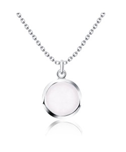 Round Rose Quartz Silver Necklace SPE-2259