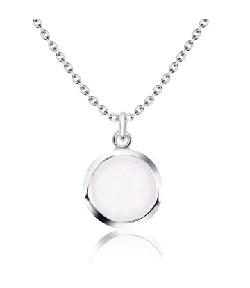Round Rose Quartz Silver Necklace SPE-2259