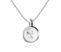 Round Moonstone and Leaf Silver Necklace SPE-2262