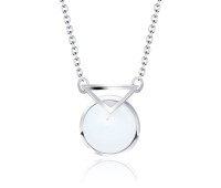 Round Moonstone and Triangle Silver Necklace SPE-2263