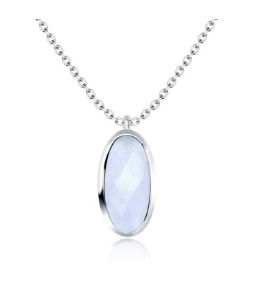 Oval Blue Chalcedony Silver Necklace SPE-2264