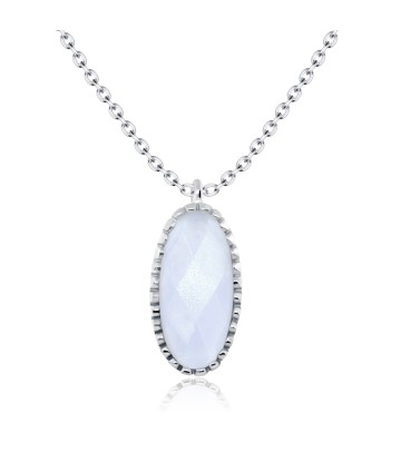 Oval Blue Chalcedony Silver Necklace SPE-2265