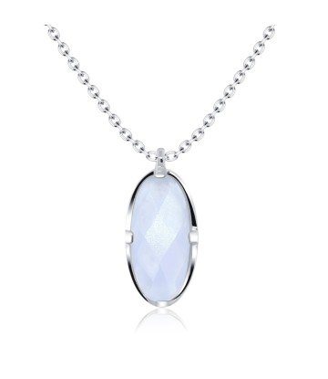 Oval Blue Chalcedony Silver Necklace SPE-2266