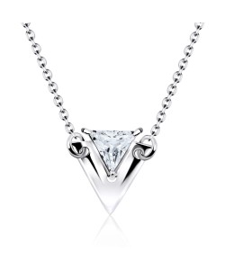 V Shaped and CZ Stone Silver Necklace SPE-2310