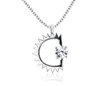 C Shaped with Crystal CZ Silver Necklace SPE-2311