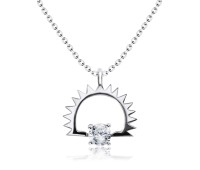 Upside Down C Shaped with Crystal CZ Silver Necklace SPE-2312