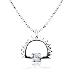 Upside Down C Shaped with Crystal CZ Silver Necklace SPE-2312