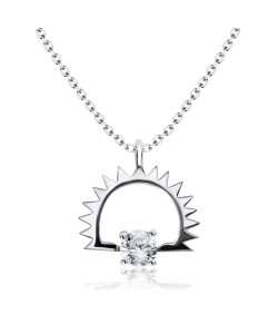 Upside Down C Shaped with Crystal CZ Silver Necklace SPE-2312