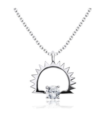 Upside Down C Shaped with Crystal CZ Silver Necklace SPE-2312