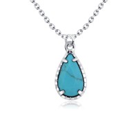 Blue Turquoise Water Drop Shaped Silver Necklace SPE-2447