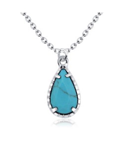 Blue Turquoise Water Drop Shaped Silver Necklace SPE-2447