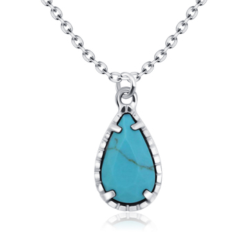 Blue Turquoise Water Drop Shaped Silver Necklace SPE-2447