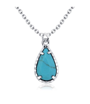 Blue Turquoise Water Drop Shaped Silver Necklace SPE-2447