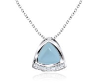 Triangle Aquamarine and Crystal CZ Silver Necklace SPE-2450