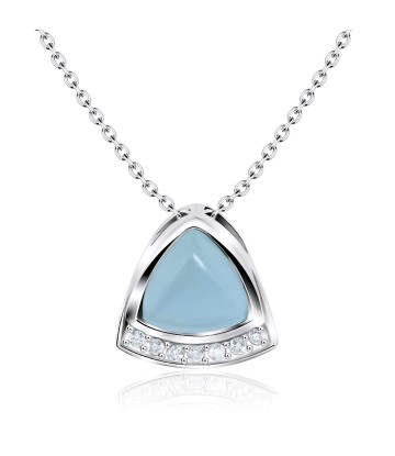 Triangle Aquamarine and Crystal CZ Silver Necklace SPE-2450