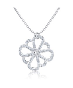 Floral CZ Stones Silver Necklace SPE-2460