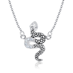 Black Snake and Crystal CZs Silver Necklace SPE-2465