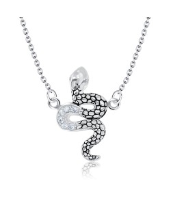 Black Snake and Crystal CZs Silver Necklace SPE-2465