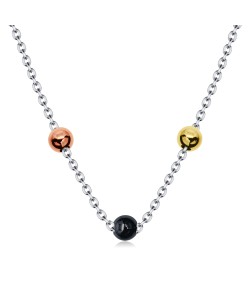 Mixed Color Balls Silver Necklace SPE-2476 3 Tone